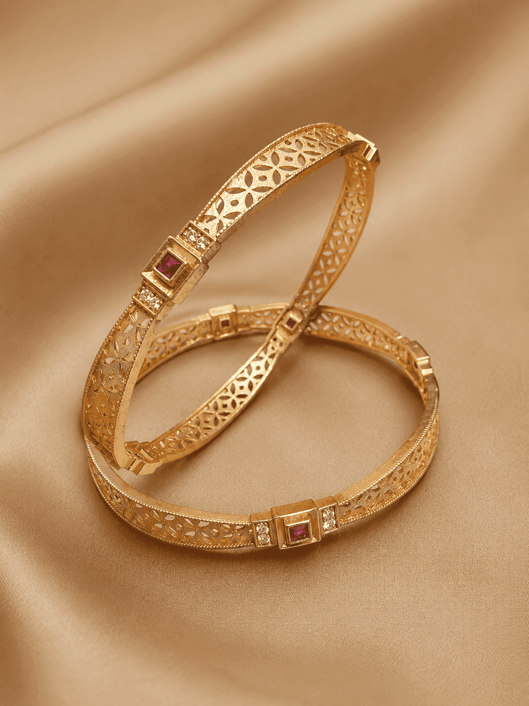 Ruby Crystal Floral Filigree Gold color Bangles