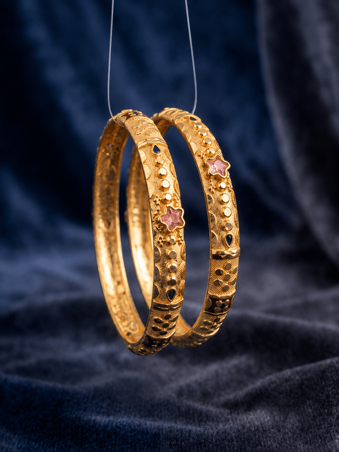Traditional Gold-Tone Floral Stone Bangles